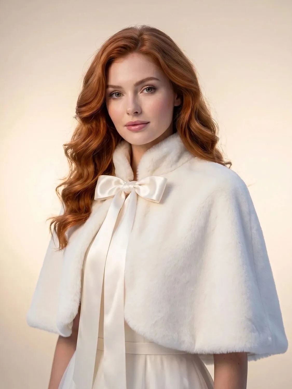 Elegance Scarf Uzun Fiyonklu Suni Kürk Etol Gelin Bolero Gelinlik Bolero Gelin Şalı Abiye Şal Kırık Beyaz