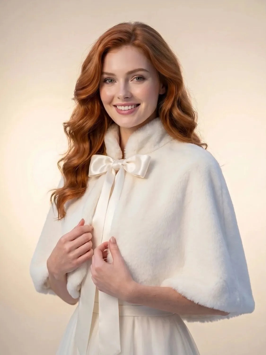 Elegance Scarf Uzun Fiyonklu Suni Kürk Etol Gelin Bolero Gelinlik Bolero Gelin Şalı Abiye Şal Kırık Beyaz görsel 5