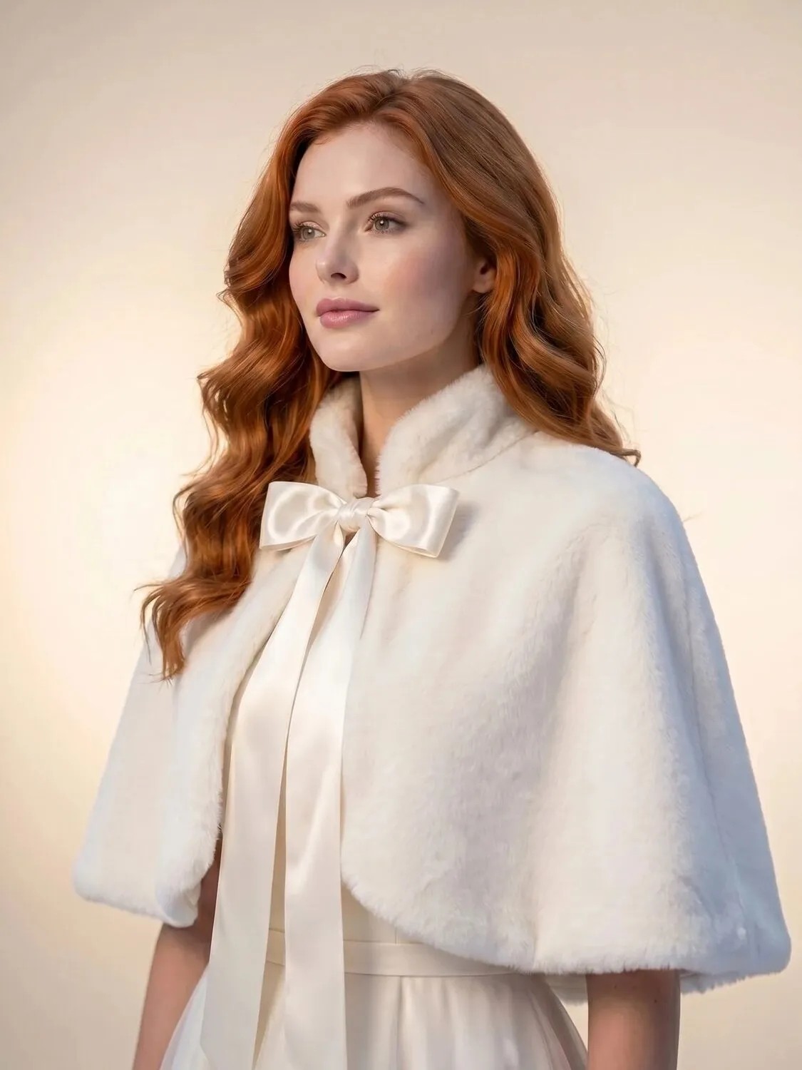 Elegance Scarf Uzun Fiyonklu Suni Kürk Etol Gelin Bolero Gelinlik Bolero Gelin Şalı Abiye Şal Kırık Beyaz görsel 6