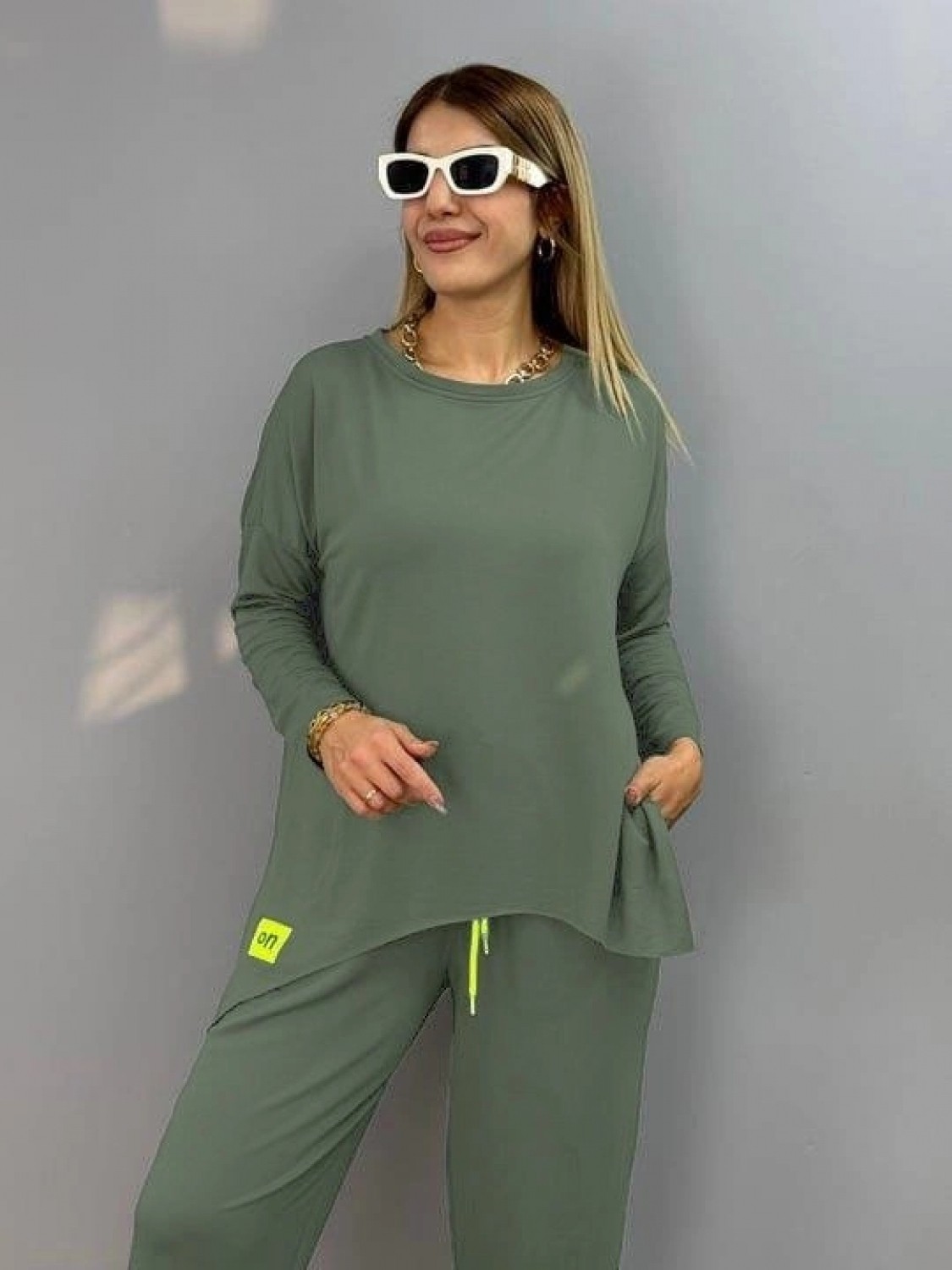 Pileli Store Kadın Iki Iplik Viskon Pamuk Kumaş Arma Detaylı Ikili Takım görsel 2