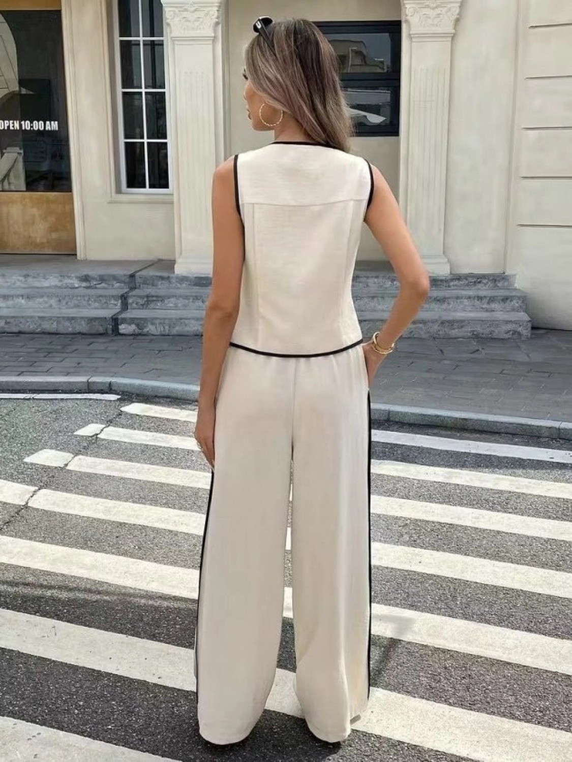 Pileli Store Kadın Kolsuz Önü Düğmeli Yelek ve Pantolon Ikili Takım görsel 4