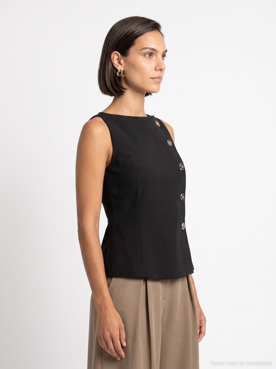 Dilvin 60628 Peplum Kesim Bisiklet Yaka Yelek-Siyah