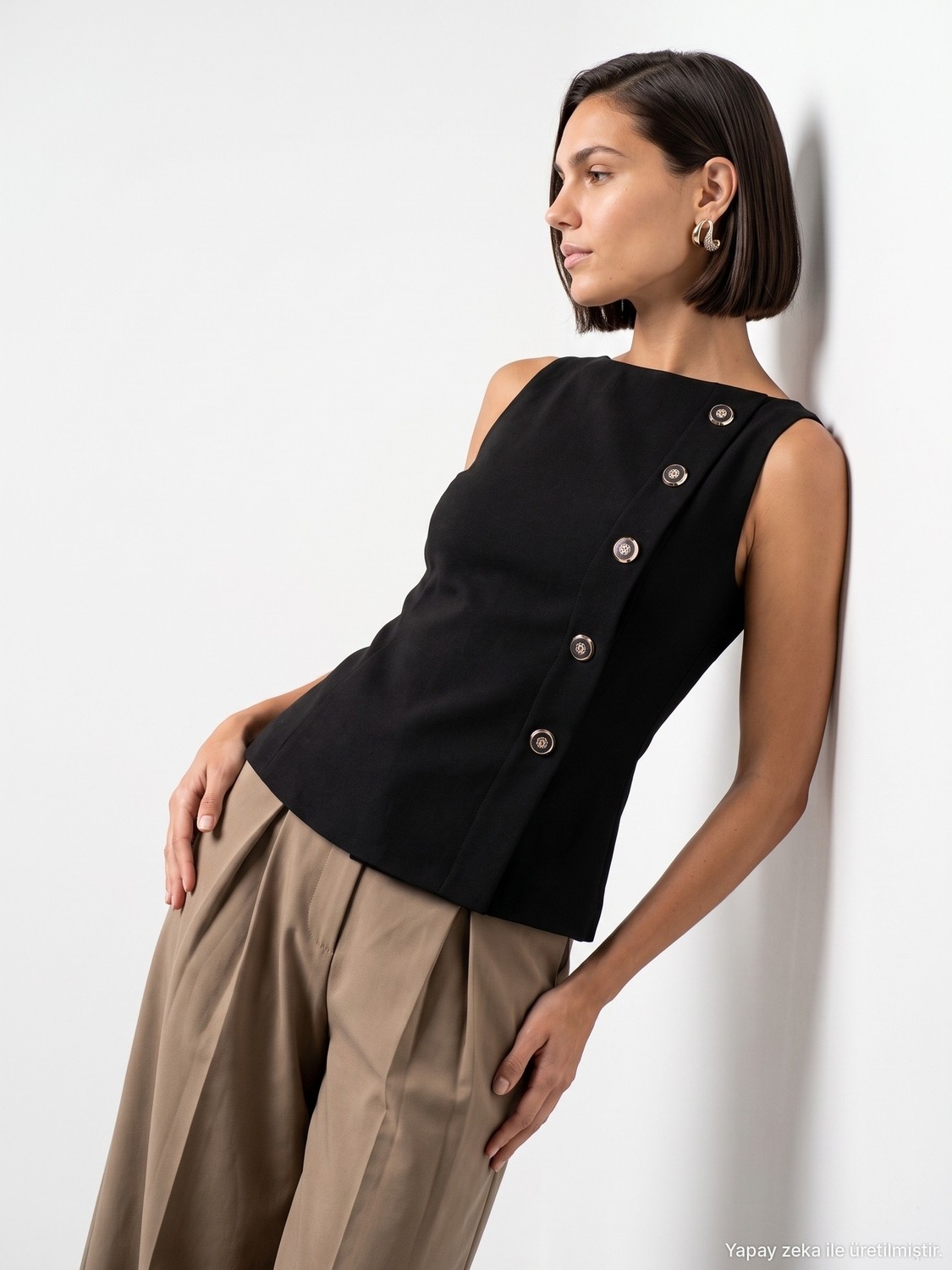 Dilvin 60628 Peplum Kesim Bisiklet Yaka Yelek-Siyah görsel 4