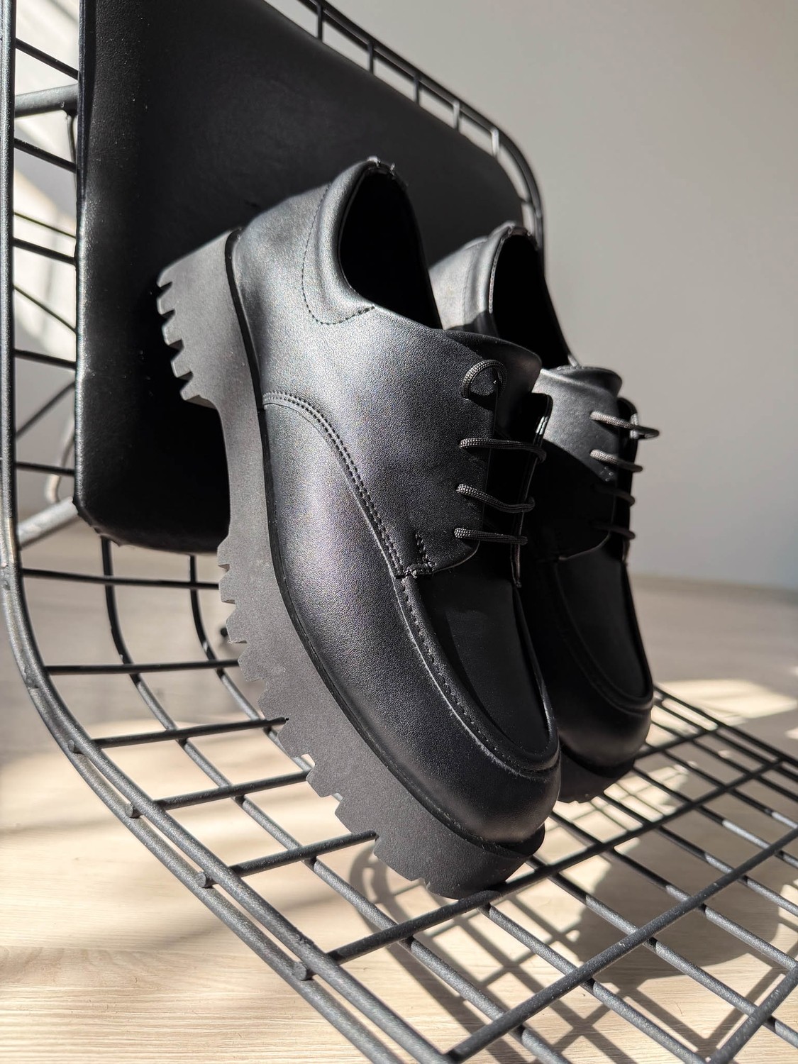 Zerenyus Zrk-Xkx6 Premium Kalın Taban Siyah Bağcıklı Günlük Unisex Oxford Ayakkabı görsel 5