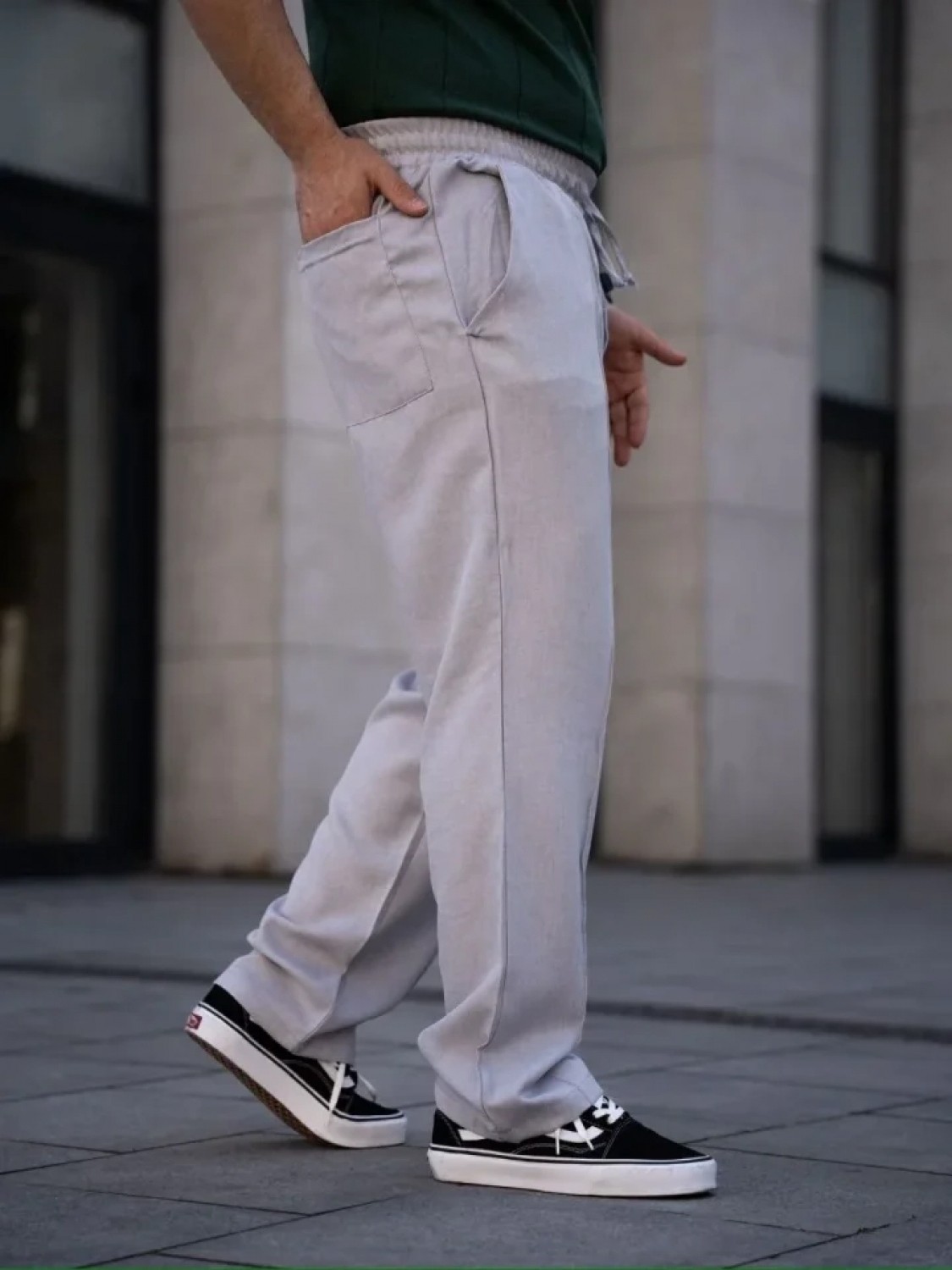 Pileli Store Erkek Keten Cepli Çıma Dikişli Jogger Buggy Pantalon Rahat Kalıp - Gri görsel 2