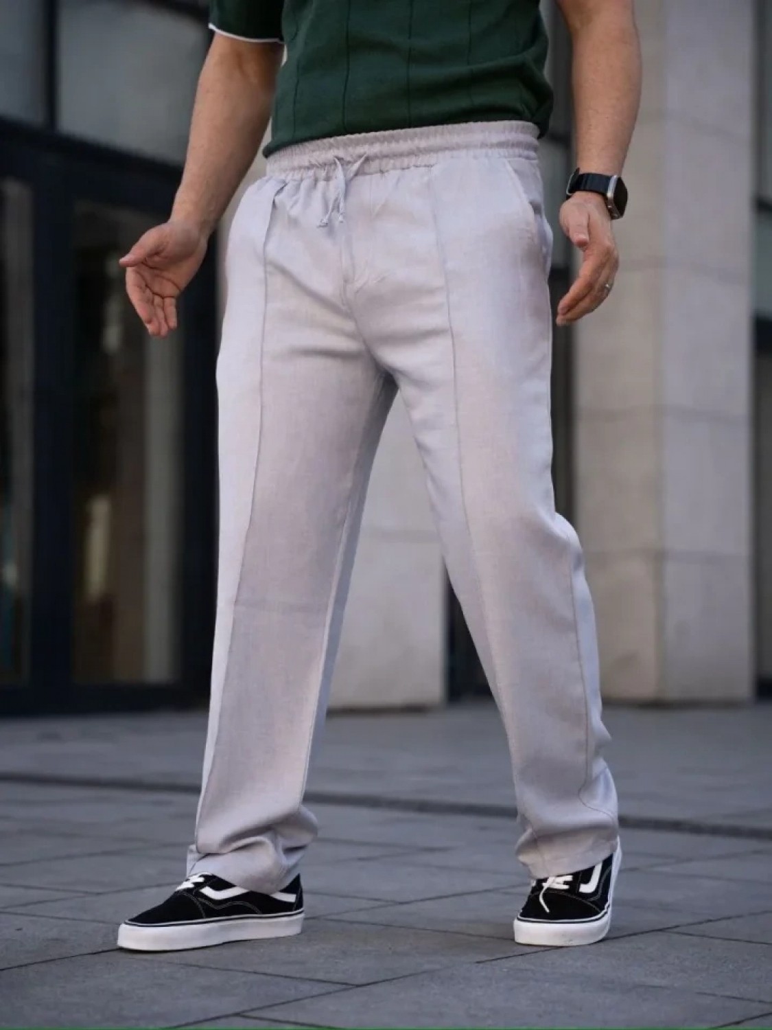 Pileli Store Erkek Keten Cepli Çıma Dikişli Jogger Buggy Pantalon Rahat Kalıp - Gri görsel 4