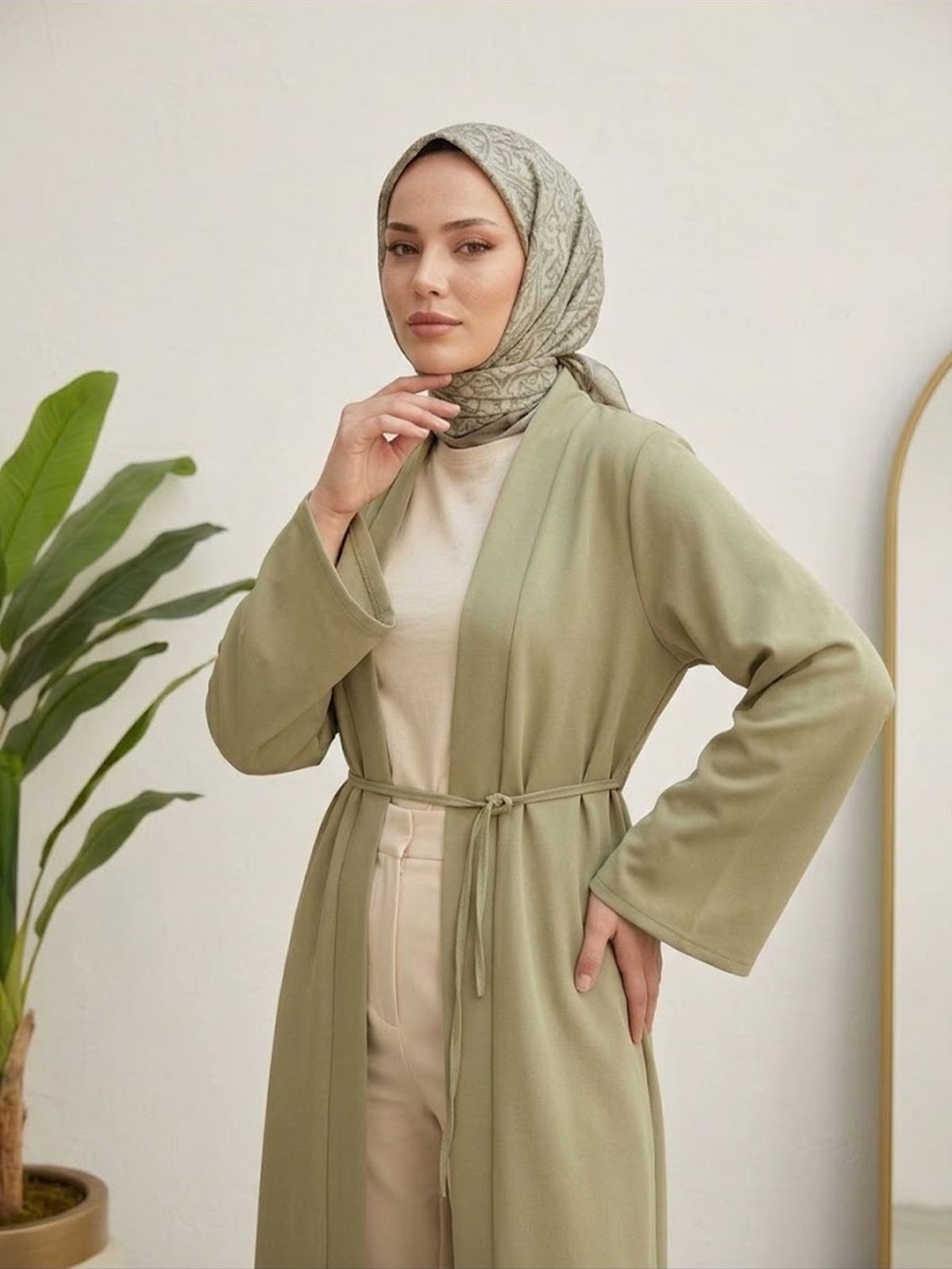 Miostil Ön Bantlı Uzun Hırka-Kahve görsel 2