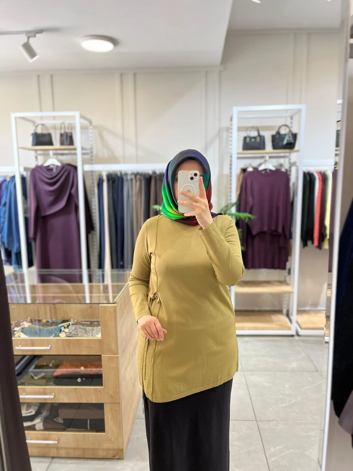 Tığ Triko Bağlama Detaylı Tunik Olive 22111