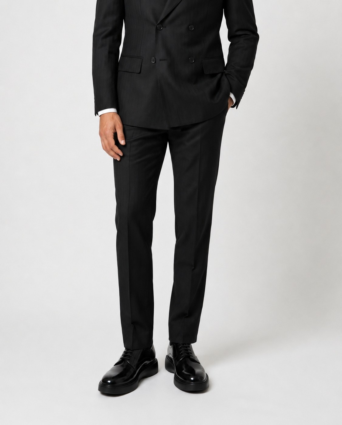 HC MEN CLASSIC Erkek Siyah Regular Fit Polyamid Armürlü Kruvaze Takım Elbise görsel 4