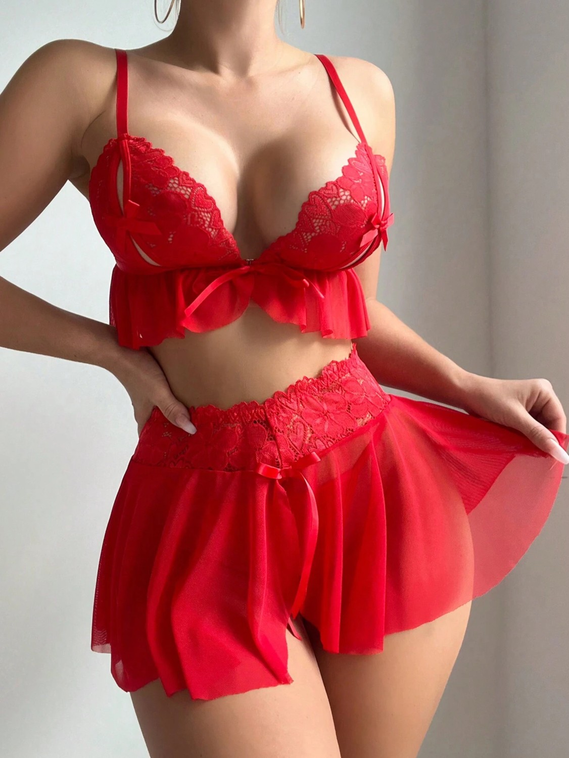 Babylon Underwear Kırmızı Şortlu Tül Fantazi Kostüm görsel 3