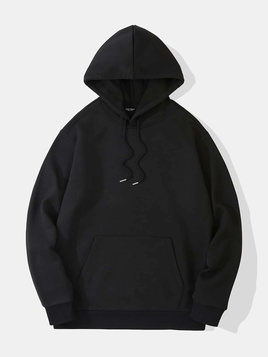 Softway Unisex Basic Düz Renk Kapüşonlu Içi Yumuşak Polarlı Oversize Sweatshirt - Siyah