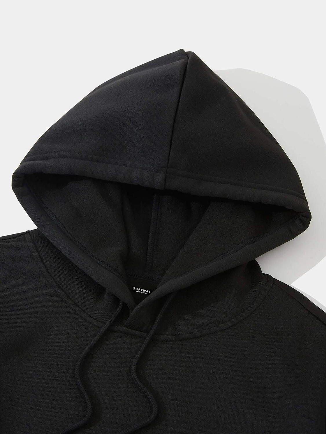 Softway Unisex Basic Düz Renk Kapüşonlu Içi Yumuşak Polarlı Oversize Sweatshirt - Siyah görsel 3