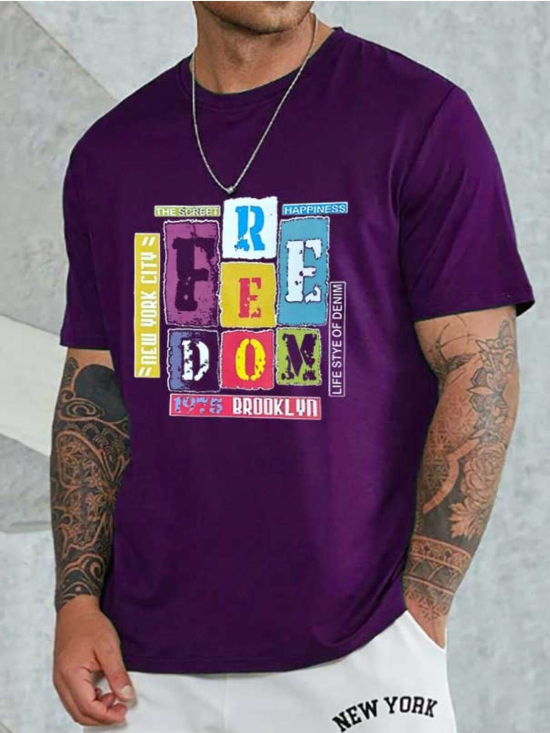 Medinenur Feedom Baskılı Unisex Bisiklet Yaka T-Shirt görsel 5