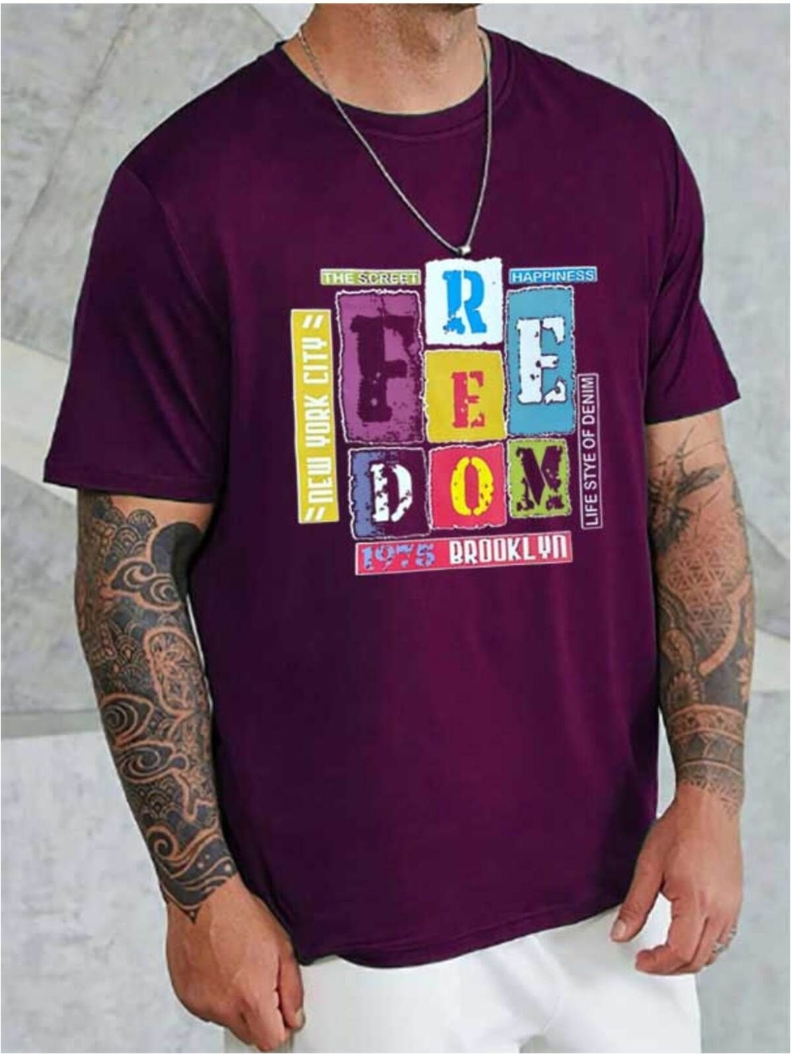 Medinenur Feedom Baskılı Unisex Bisiklet Yaka T-Shirt görsel 6