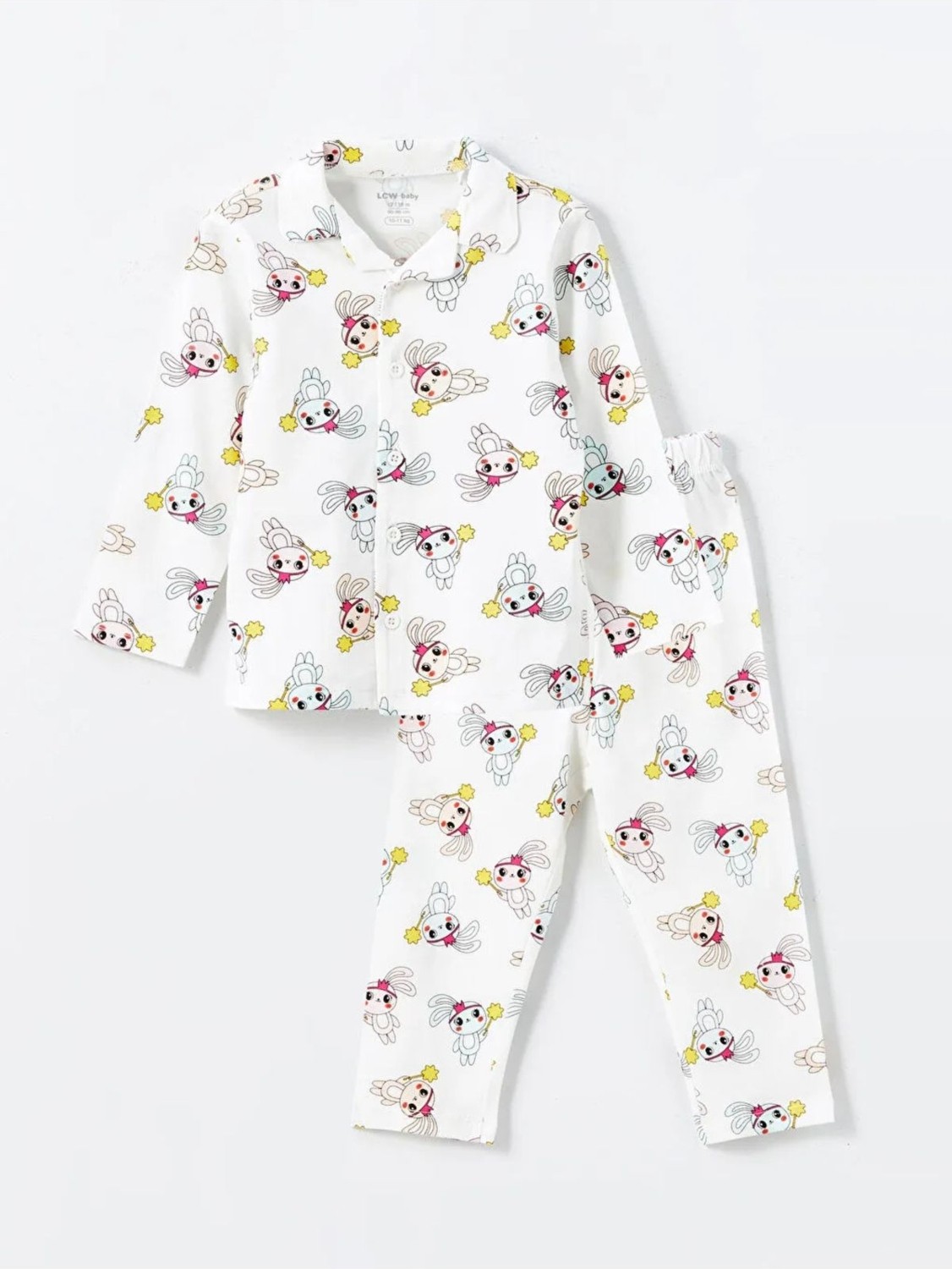 LC Waikiki Lcw Baby Ekru Gömlek Yaka Baskılı Kız Bebek Pijama Takım T T