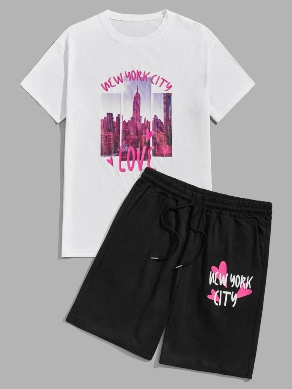 Yoho Sport Unısex Newyork Cıty Baskılı Şort Tişört Takımı