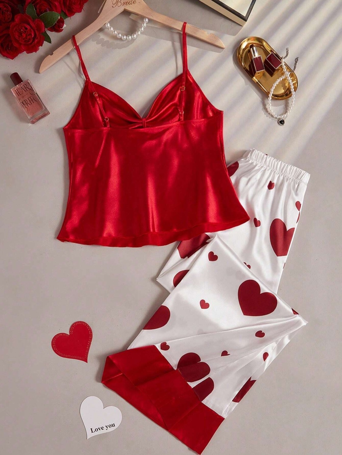 my cherie Kalp Baskılı Yumuşak Saten Pijama Takım