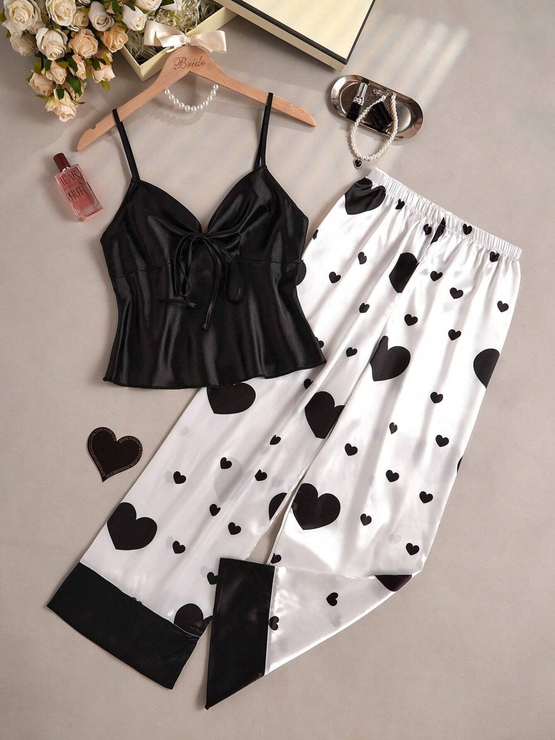 my cherie Kalp Baskılı Yumuşak Saten Pijama Takım görsel 6