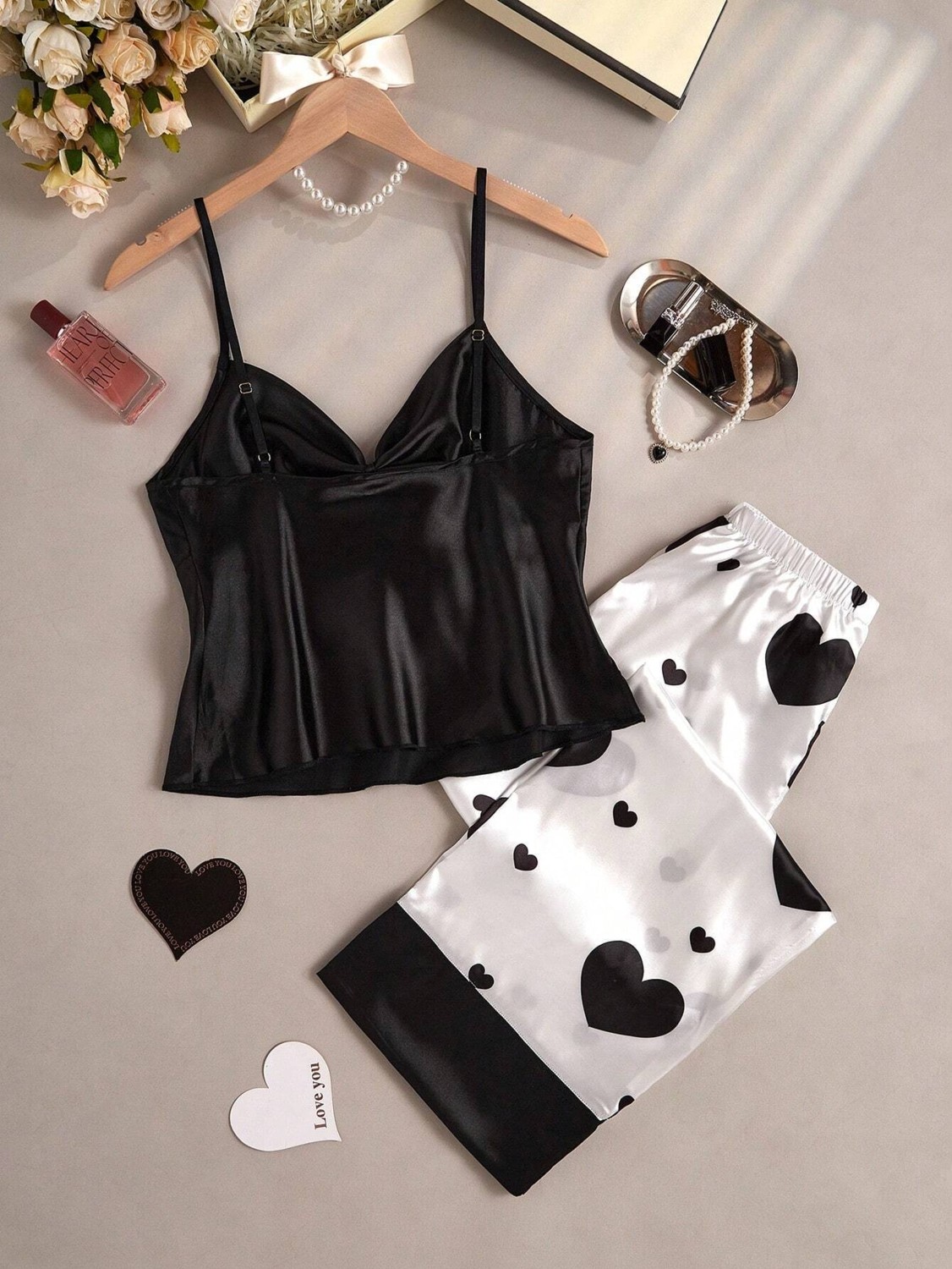 my cherie Kalp Baskılı Yumuşak Saten Pijama Takım görsel 8