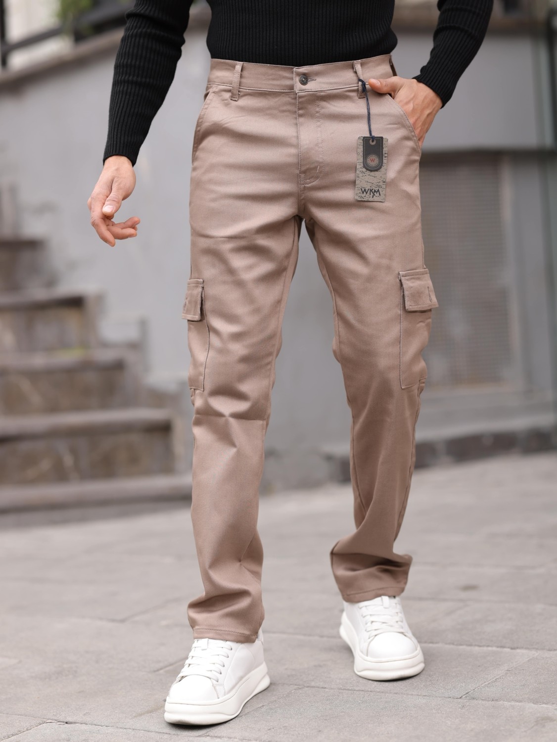 Wkm Erkek Baggy Fit Casual Jean Non-Denim Kargo Cepli Pantolon