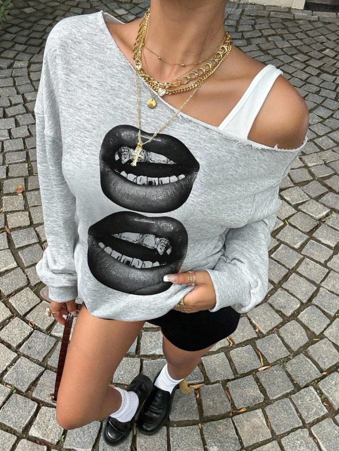 Afri Kadın Düz Ekru Oversize Sweatshirt Sokak Stili, Rahat Kesim görsel 2