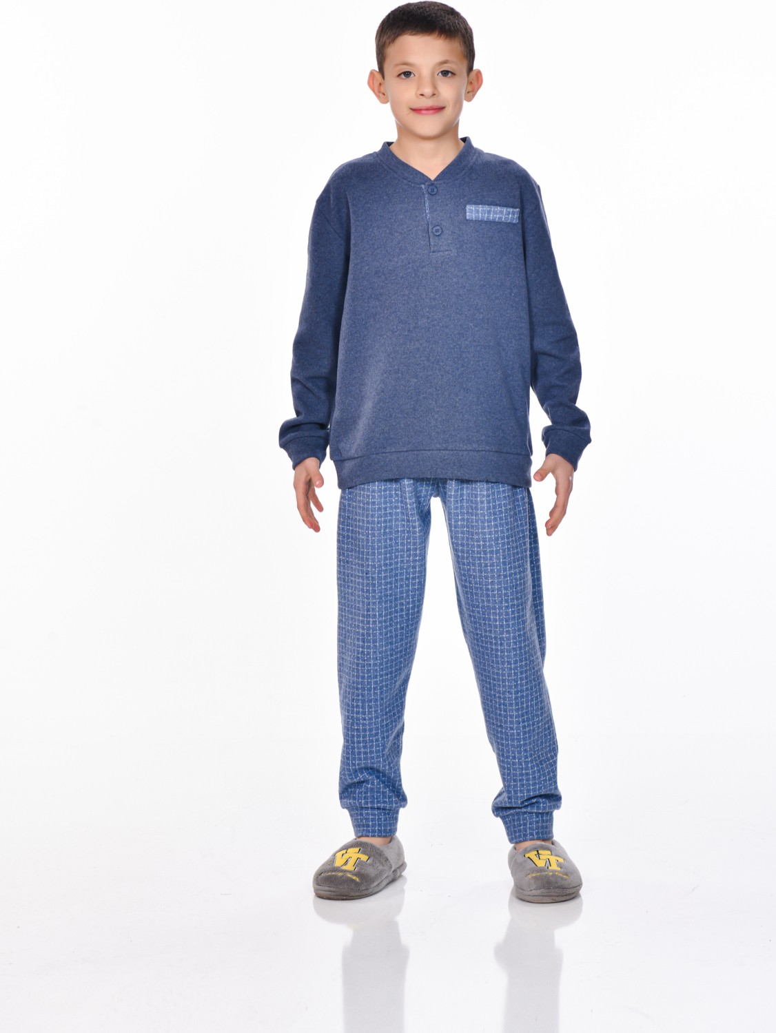 Moon Cover Mooncover Erkek Kışlık Pamuklu Göğüs Cebi Detaylı Pijama Takımı, Baba-Oğul