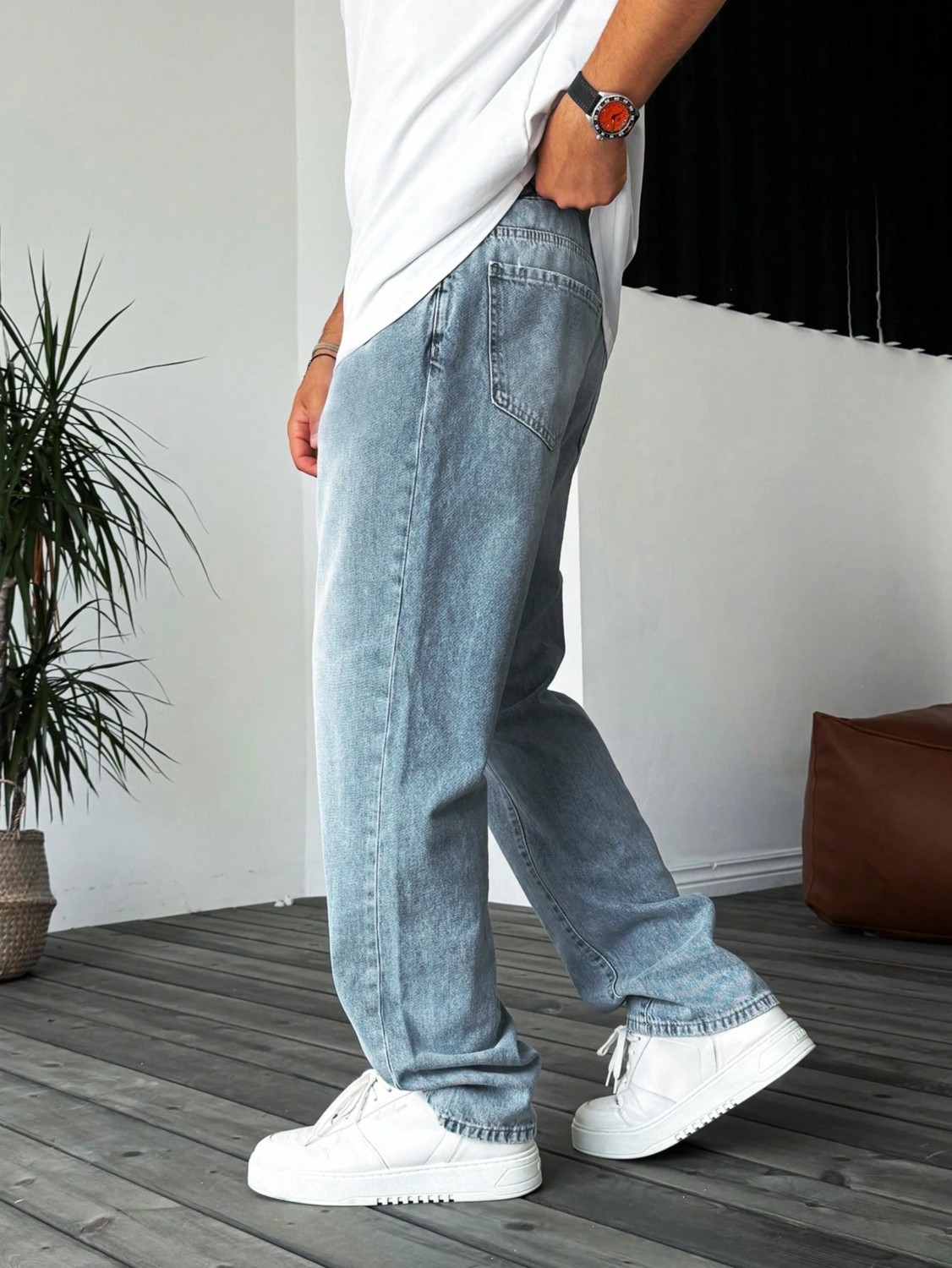 Wkm Denim Casual Erkek Baggy Denim Kot Pantolon Açık Mavi Renkli 5 Cep ile Rahat ve Şık Günlük Stil görsel 3