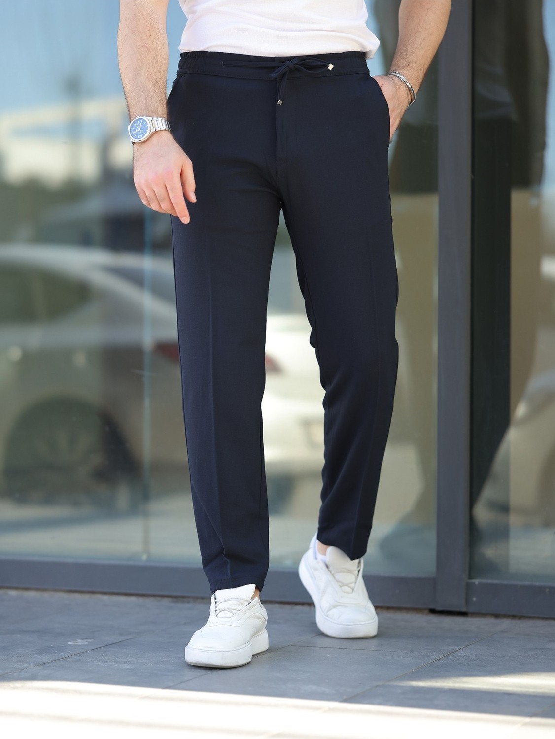 Baselco Kolay Ütülenebilir Slim Fit Kumaş Jogger Pantolon Erkek Düz Desenli Pamuk-Elastan Malzeme görsel 2