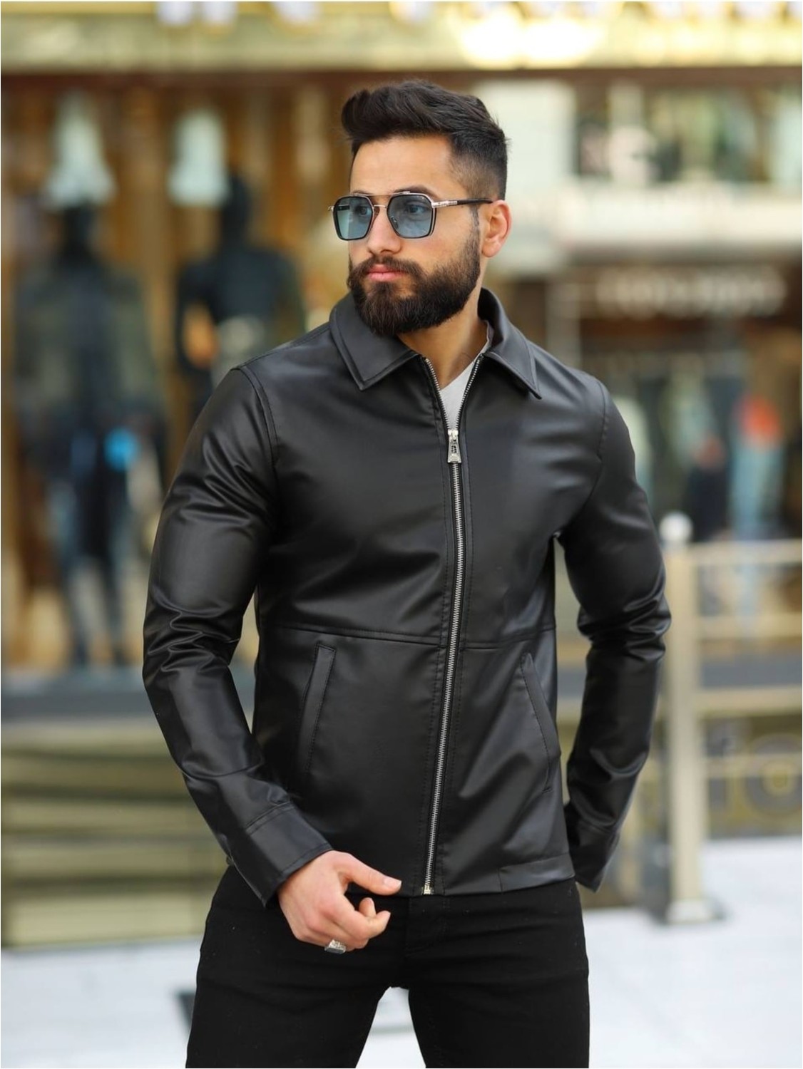 Baselco Erkek Siyah Premium Deri Ceket Slim Fit Kesim ve Suni Deri ile Şık Görünüm görsel 2