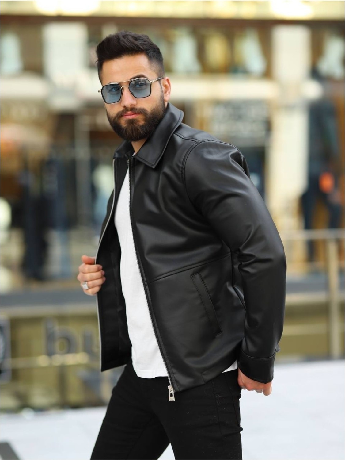 Baselco Erkek Siyah Premium Deri Ceket Slim Fit Kesim ve Suni Deri ile Şık Görünüm görsel 3