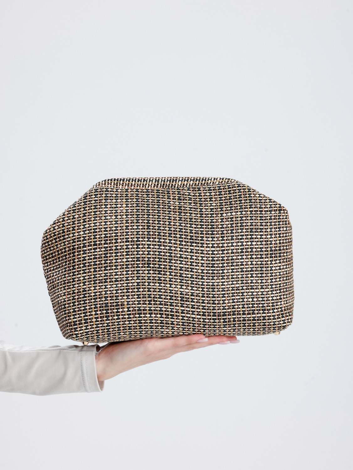 Heybes Kadın Jüt Hasır Clutch El Çantası Zarif Tasarım 28x19x10 cm Siyah Biyeli Çizgili