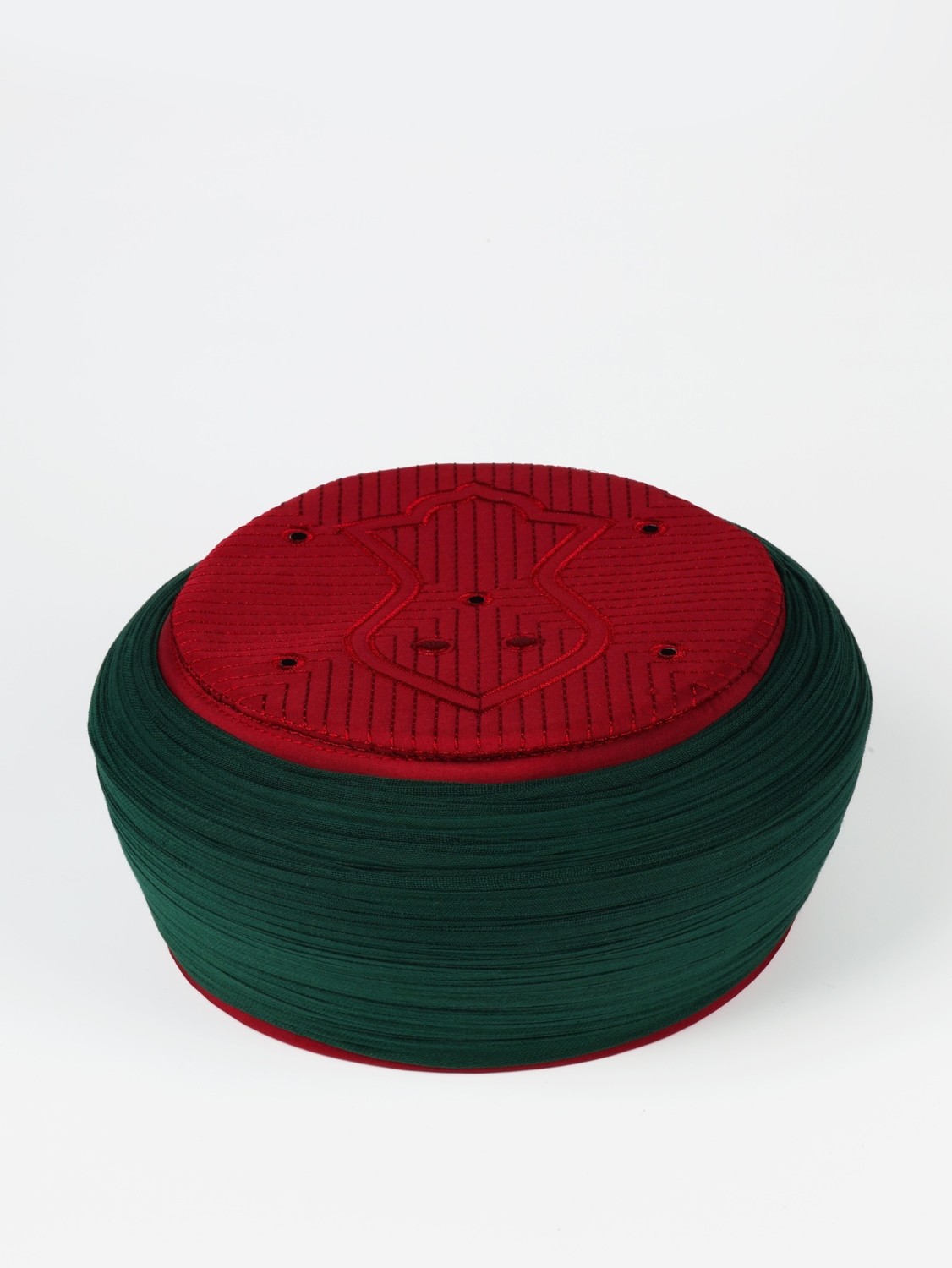 Sarıkhane Namaz Sarığı - Yeşil Kumaş - Bordo Takke - Yuvarlak Sarım - Nâli Şerif - 7 Metre