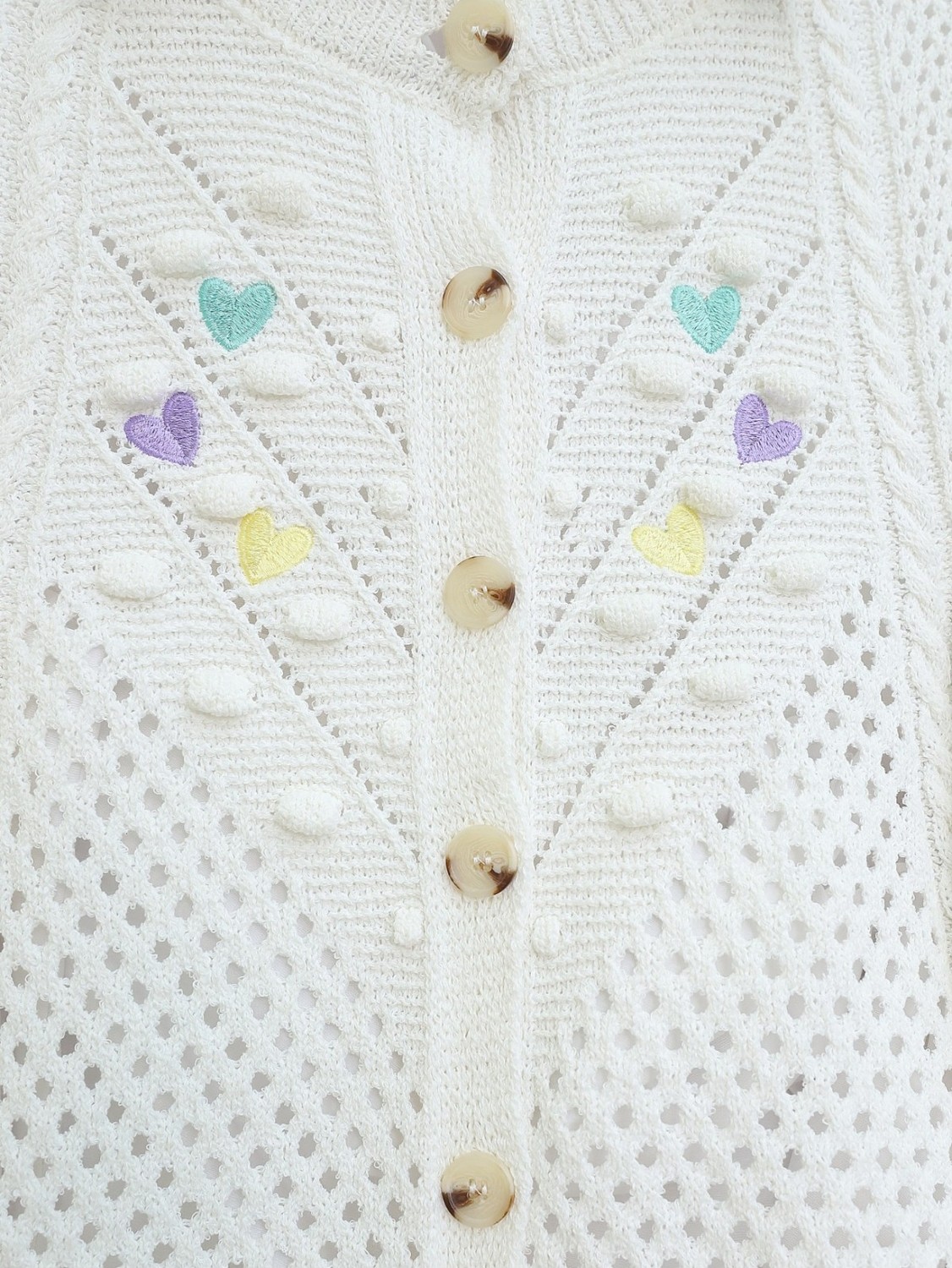 Moda Morfo Kalp Nakışlı Ponponlu Triko Hırka -Ekru görsel 2