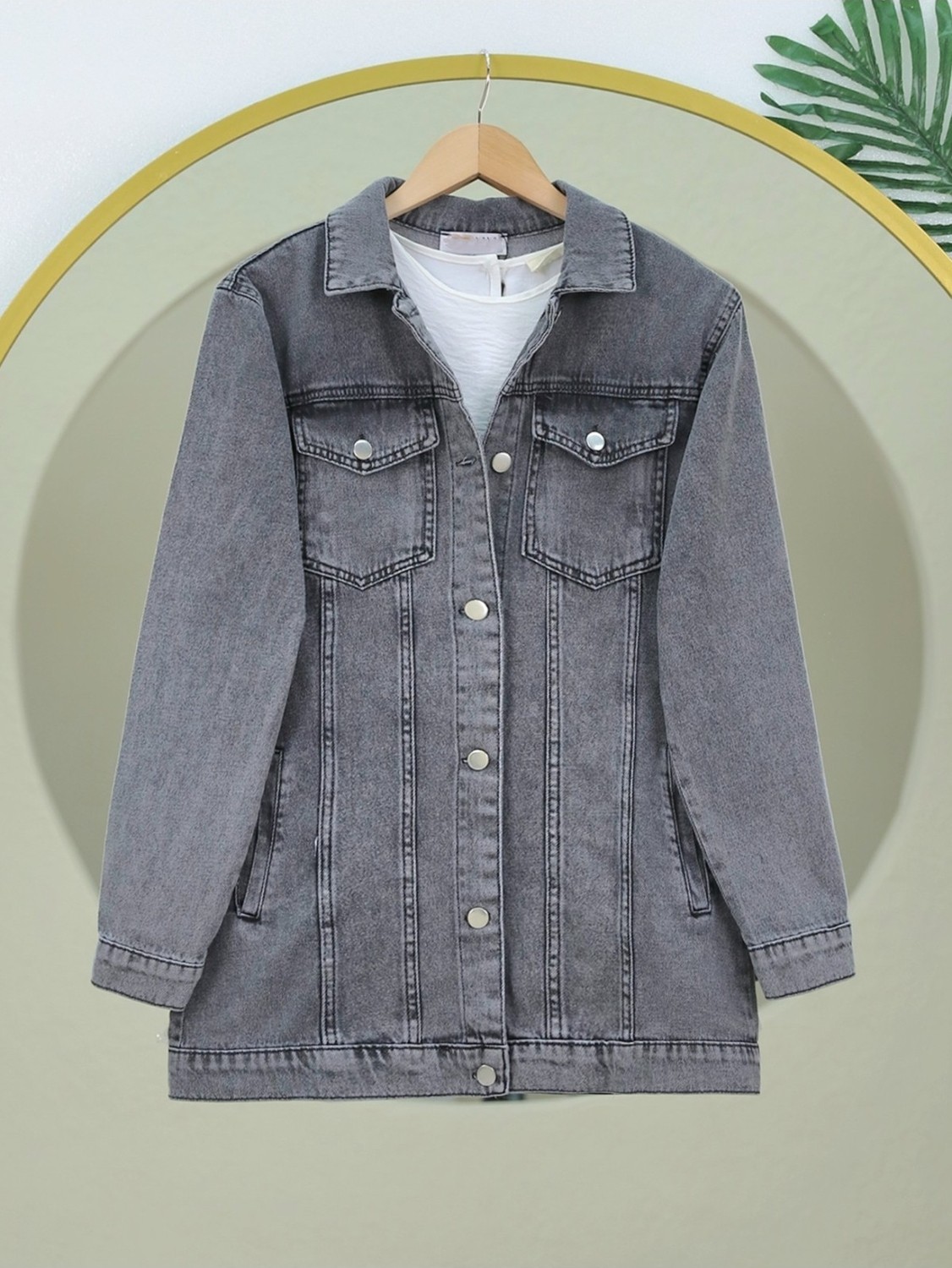 Moda Morfo Önden Kapaklı Cepli Kot Ceket -Füme