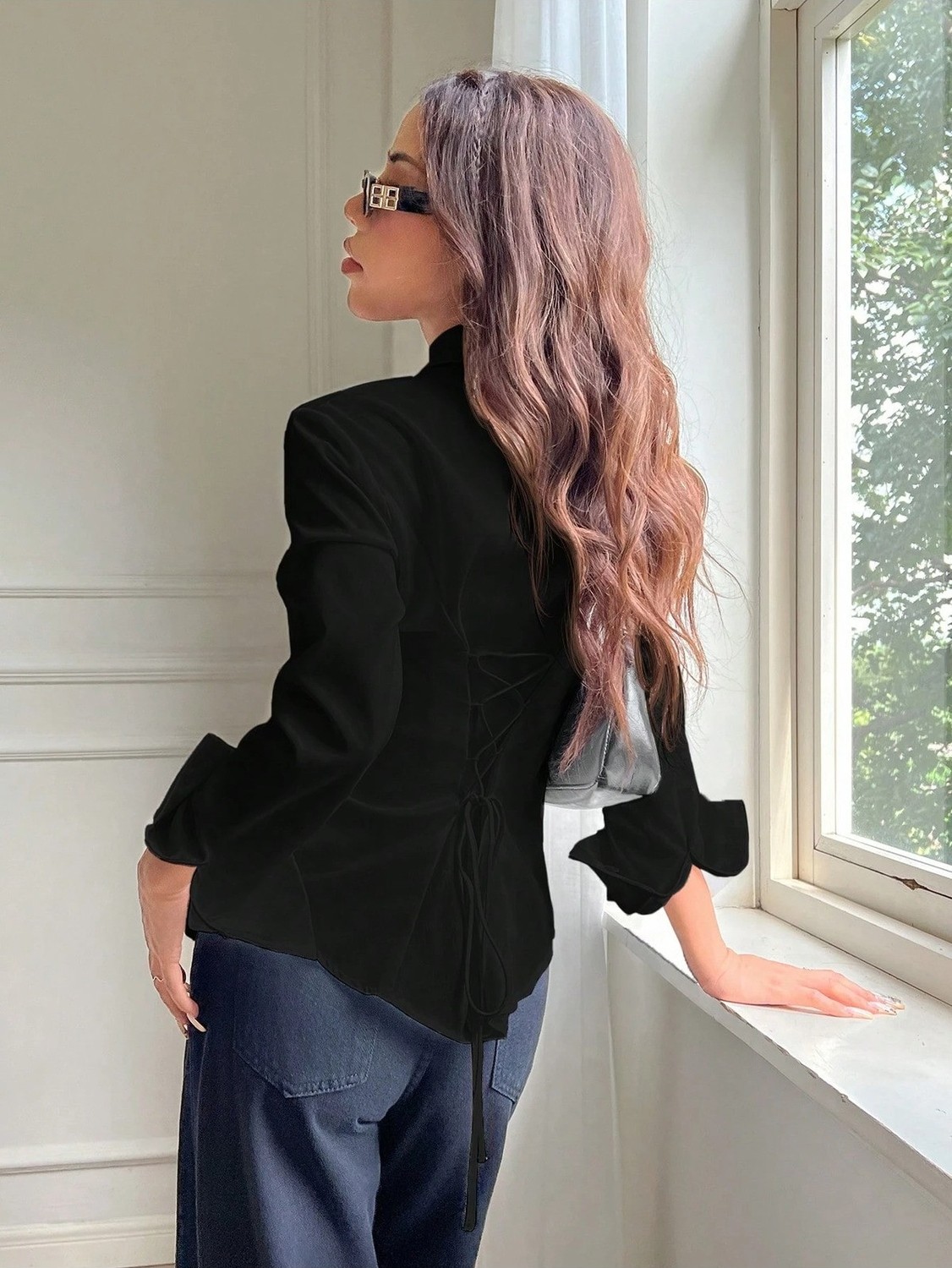 Tarz Cool Kadın Arkası Bağcıklı Gömlek Slim Fit Günlük ve Ofis Kombin Modern Tasarım görsel 8