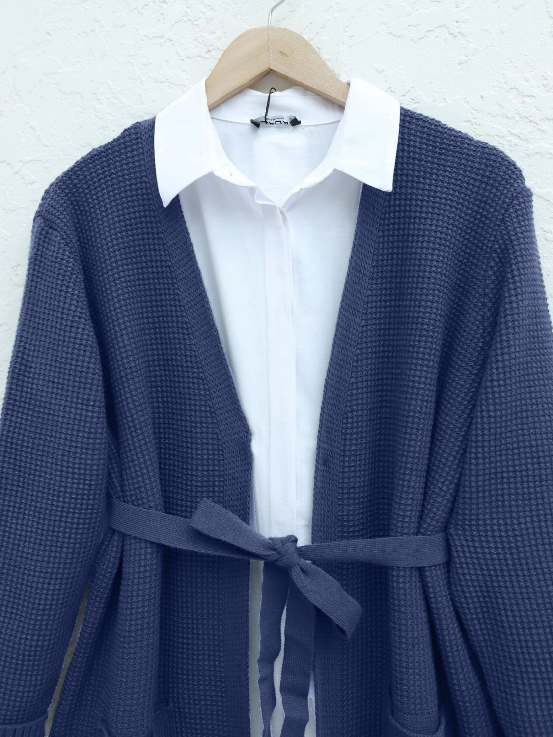 Moda Morfo Bağcıklı Prinç Örgü Triko Hırka -İndigo görsel 2