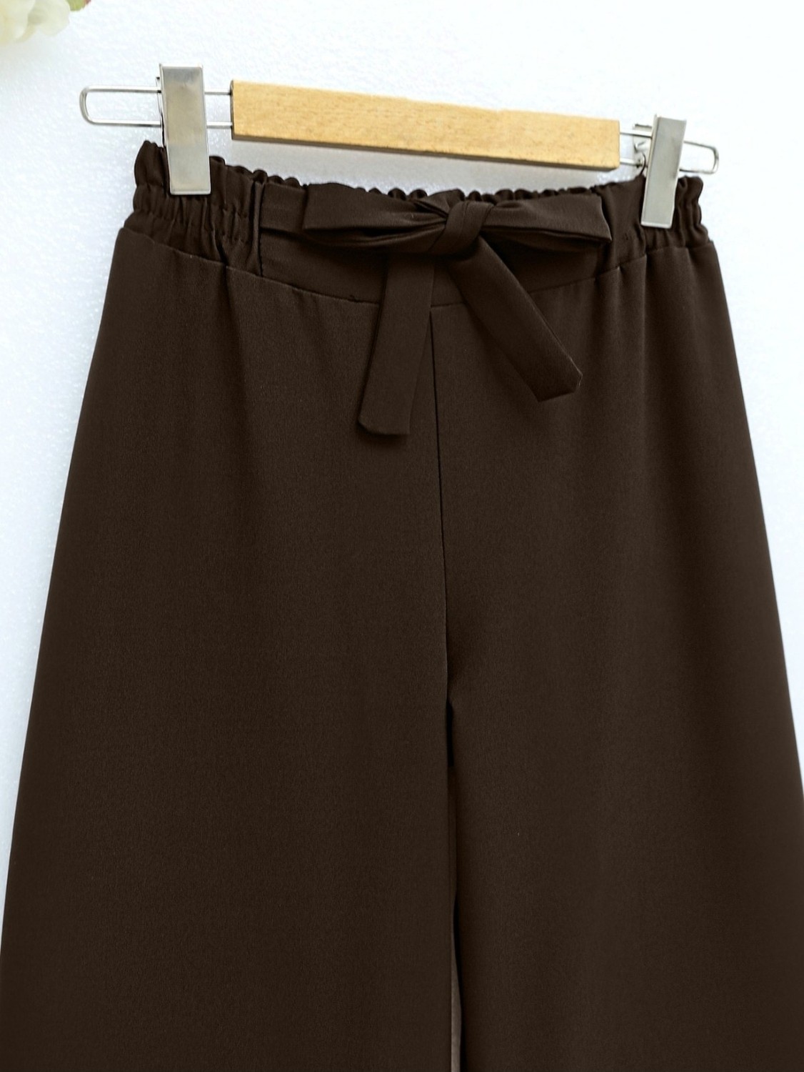 Moda Morfo Duble Kumaş Beli Kuşaklı Bol Paça Pantolon -Beyaz görsel 6
