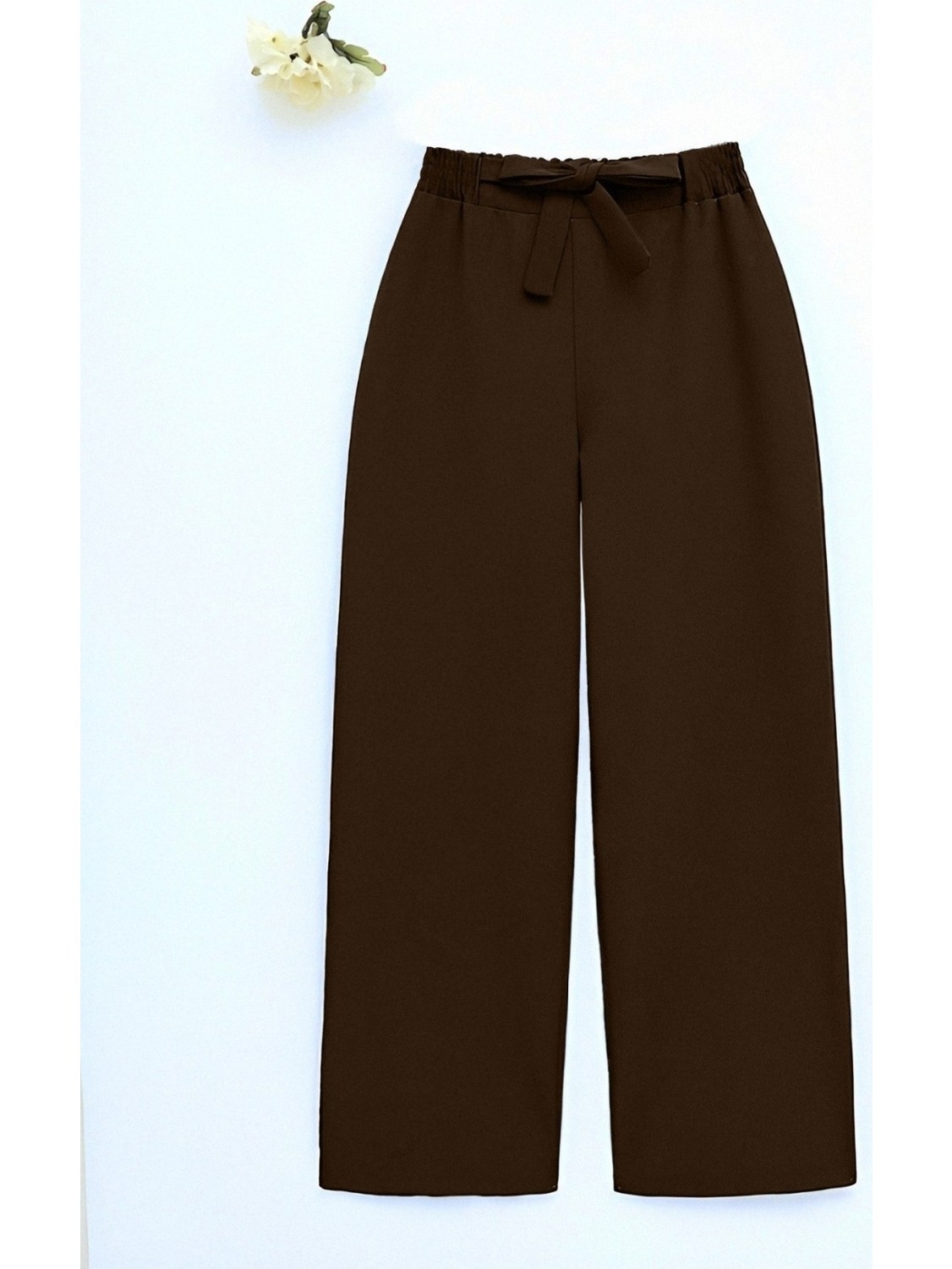 Moda Morfo Duble Kumaş Beli Kuşaklı Bol Paça Pantolon -Beyaz görsel 7