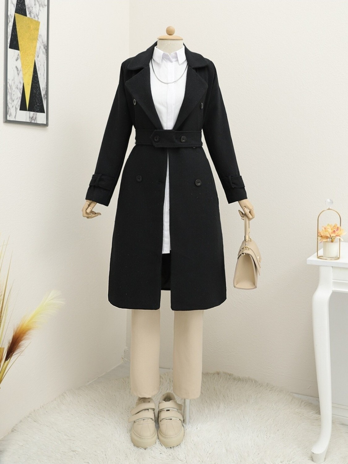 Moda Morfo Kemerli Astarlı Bolero Detaylı Kaban -Kahve