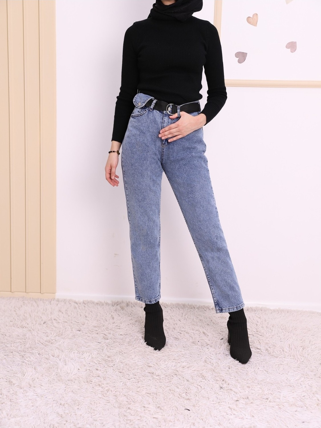 Moda Morfo Metal Tokalı Kemerli Çıt Çıt Detaylı Kot Pantolon -Gri görsel 3