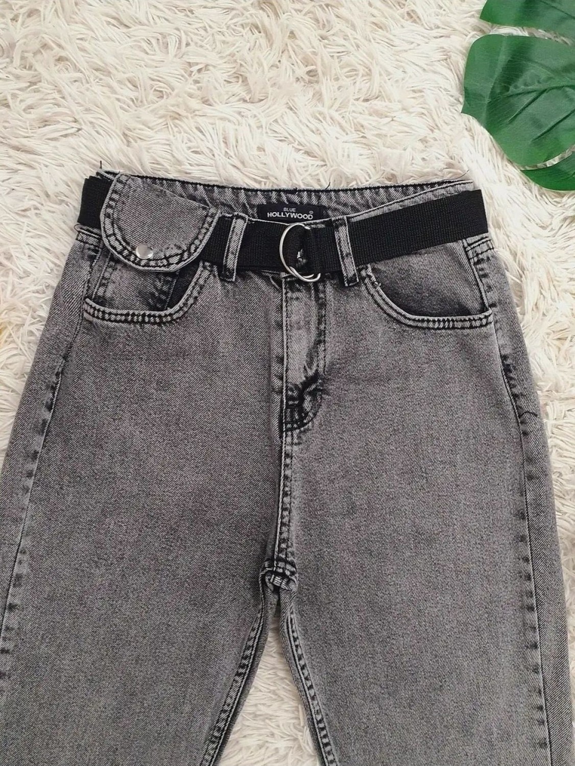 Moda Morfo Metal Tokalı Kemerli Çıt Çıt Detaylı Kot Pantolon -Gri görsel 6