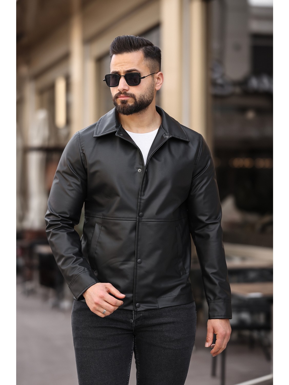 Baselco Erkek Siyah Premium Deri Ceket Slim Fit Kesim ve Suni Deri ile Şık Görünüm görsel 5