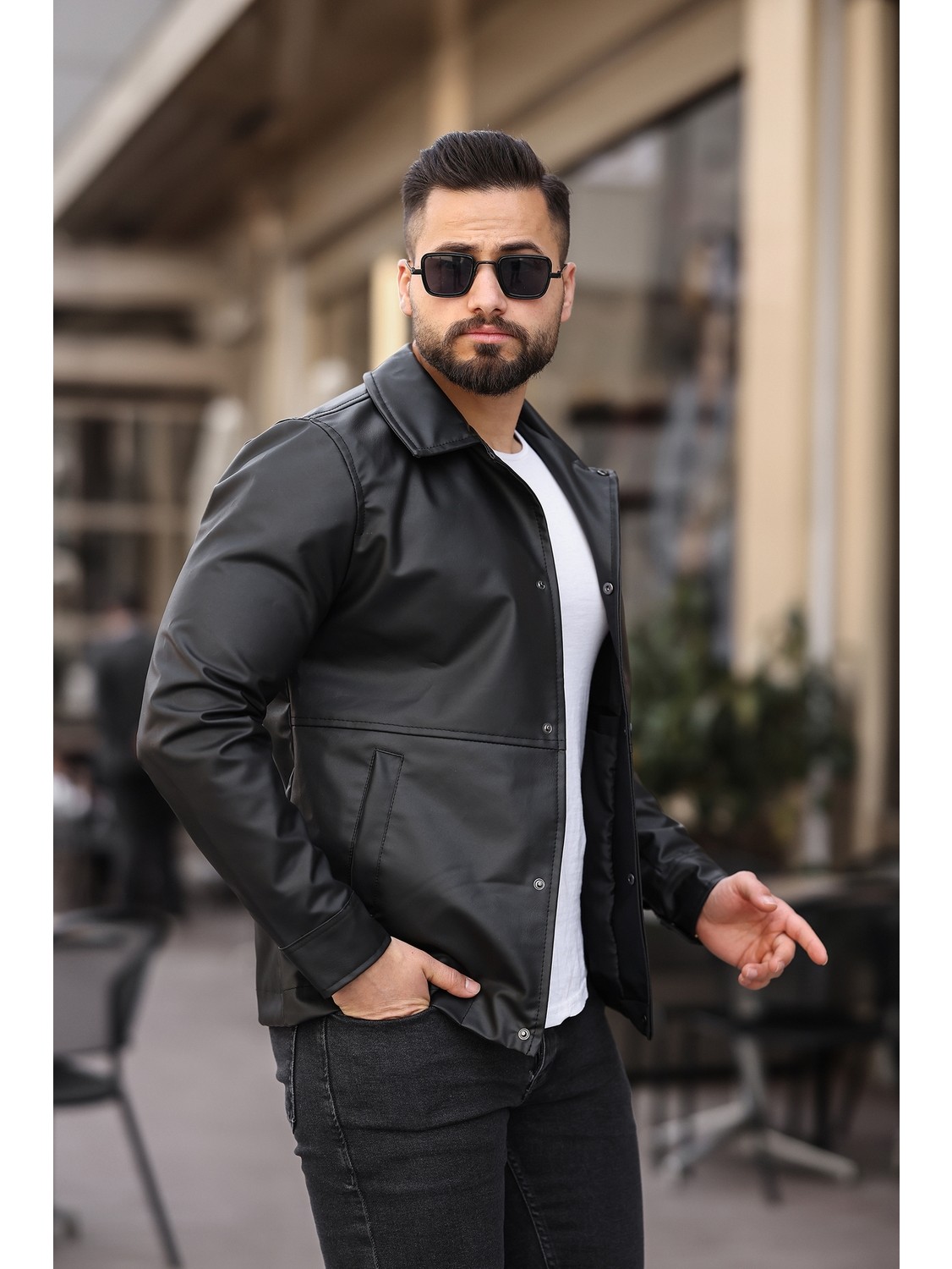 Baselco Erkek Siyah Premium Deri Ceket Slim Fit Kesim ve Suni Deri ile Şık Görünüm görsel 6