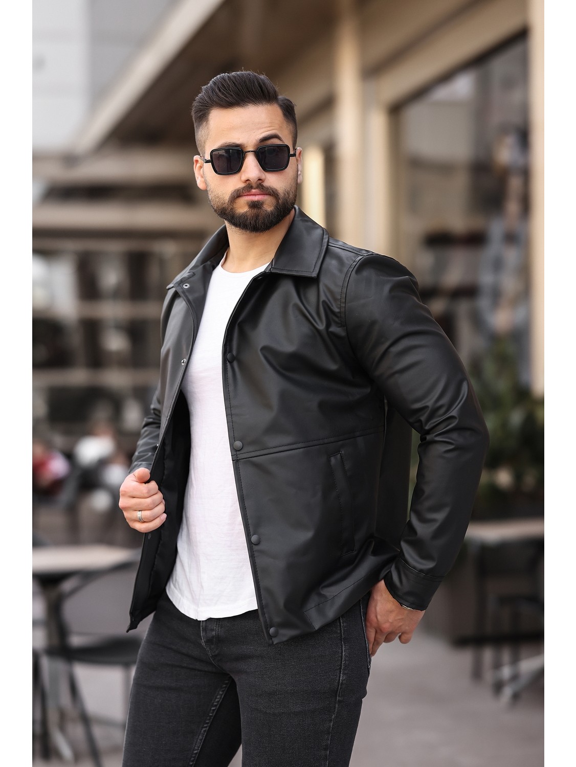 Baselco Erkek Siyah Premium Deri Ceket Slim Fit Kesim ve Suni Deri ile Şık Görünüm görsel 8