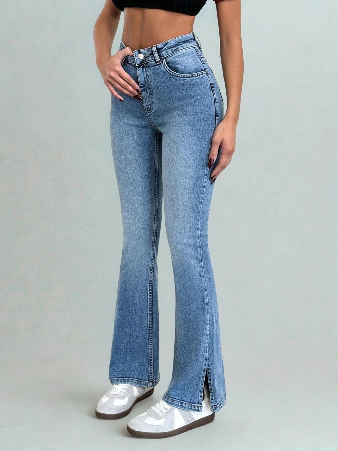 Polo State Kadın Ispanyol Paça Yırtmaçlı Jeans Mavi