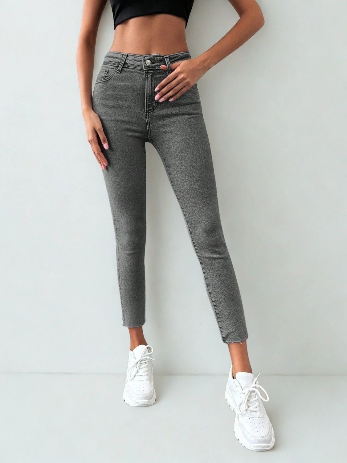 Polo State Kadın Skinny Fit Yüksek Bel Jeans Gri görsel 2