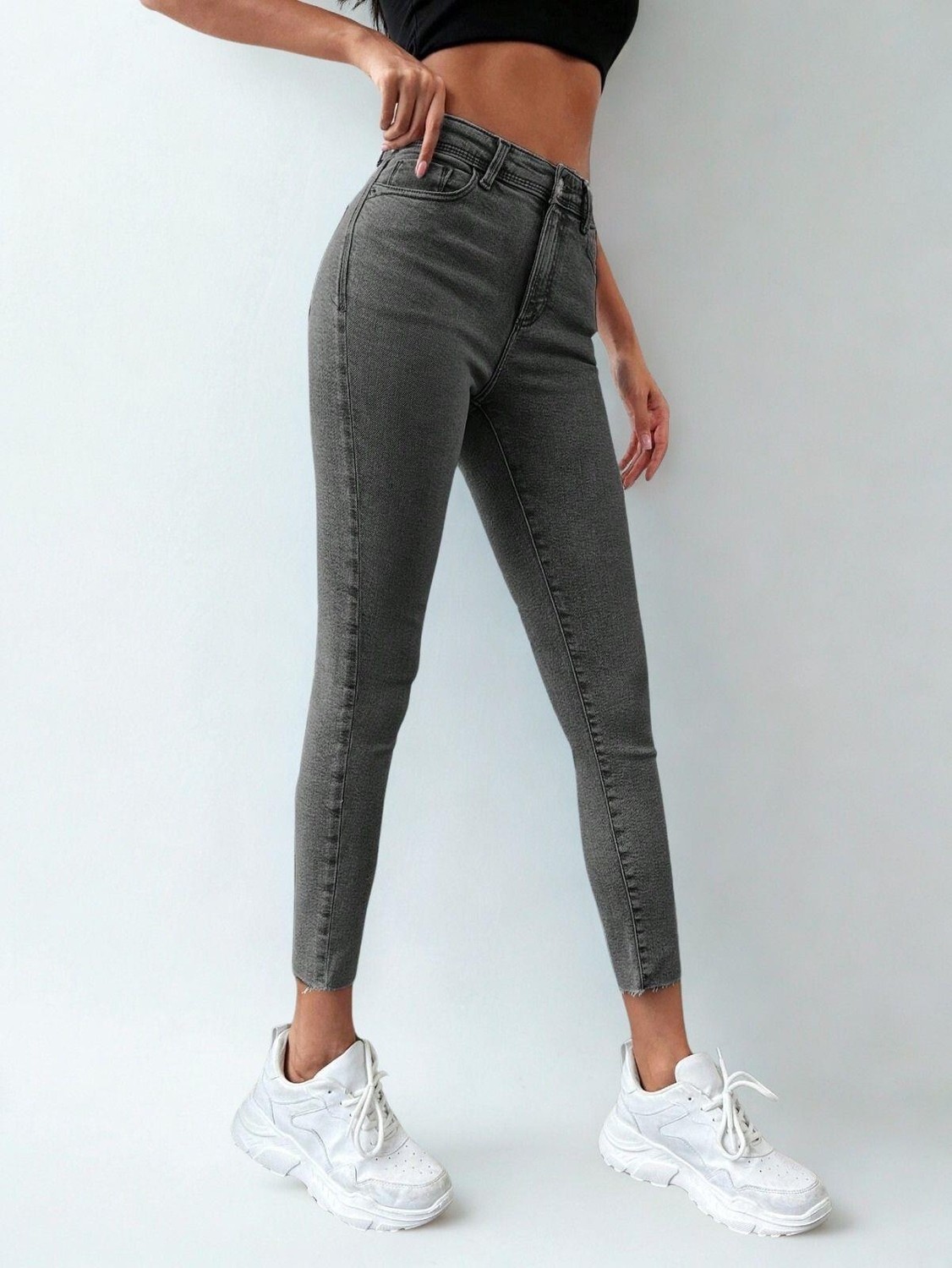 Polo State Kadın Skinny Fit Yüksek Bel Jeans Gri görsel 3
