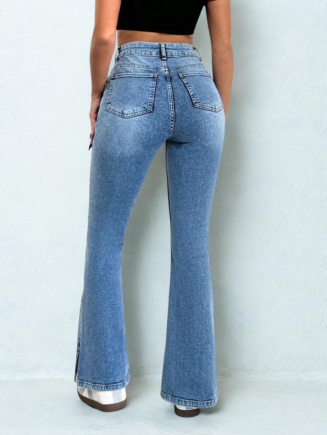 Polo State Kadın Ispanyol Paça Yırtmaçlı Jeans Mavi görsel 3
