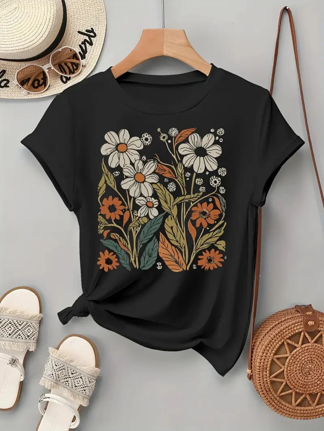 L'eivor Papatya Retro Özel Tasarım Baskılı Kadın Pamuk T-Shirt görsel 4