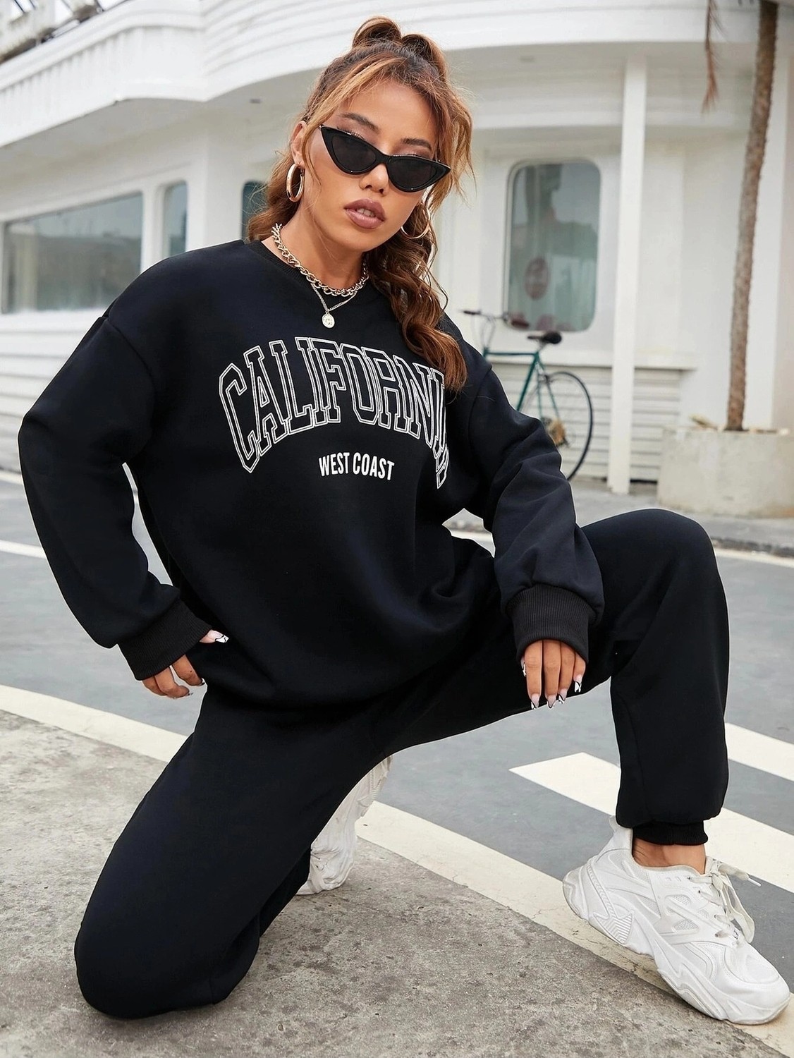 Tarzsokak Siyah California Dijital Baskılı Kışlık Unisex Eşofman Takımı